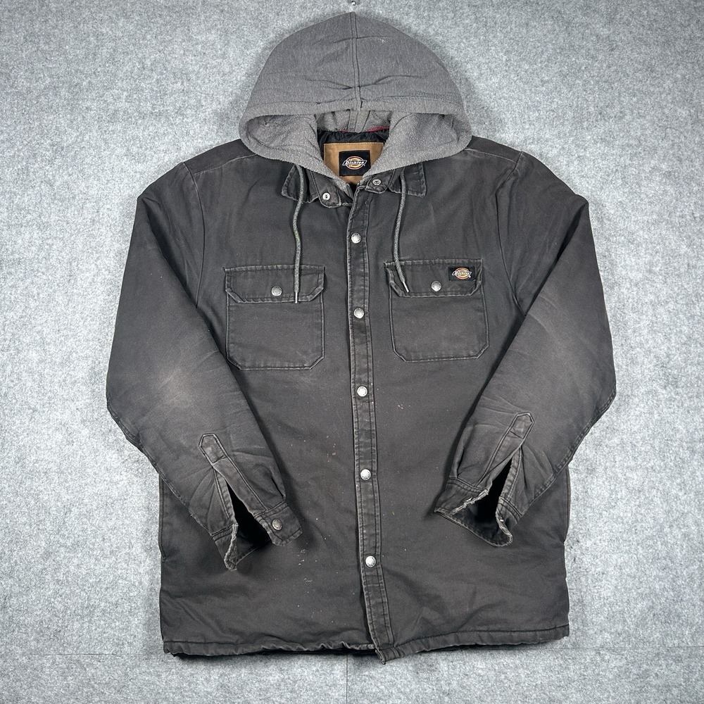 Dickies Built to Work Jacket Mens Size Medium Grey Canvas Full Zip Snap Hooded